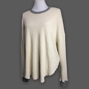 The Great Top Ivory Crew Neck Long Sleeve Oversize Waffle Knit Thermal